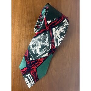 Sinsabang Silk Tie Vintage Abstract Print Holiday Christmas Red Green